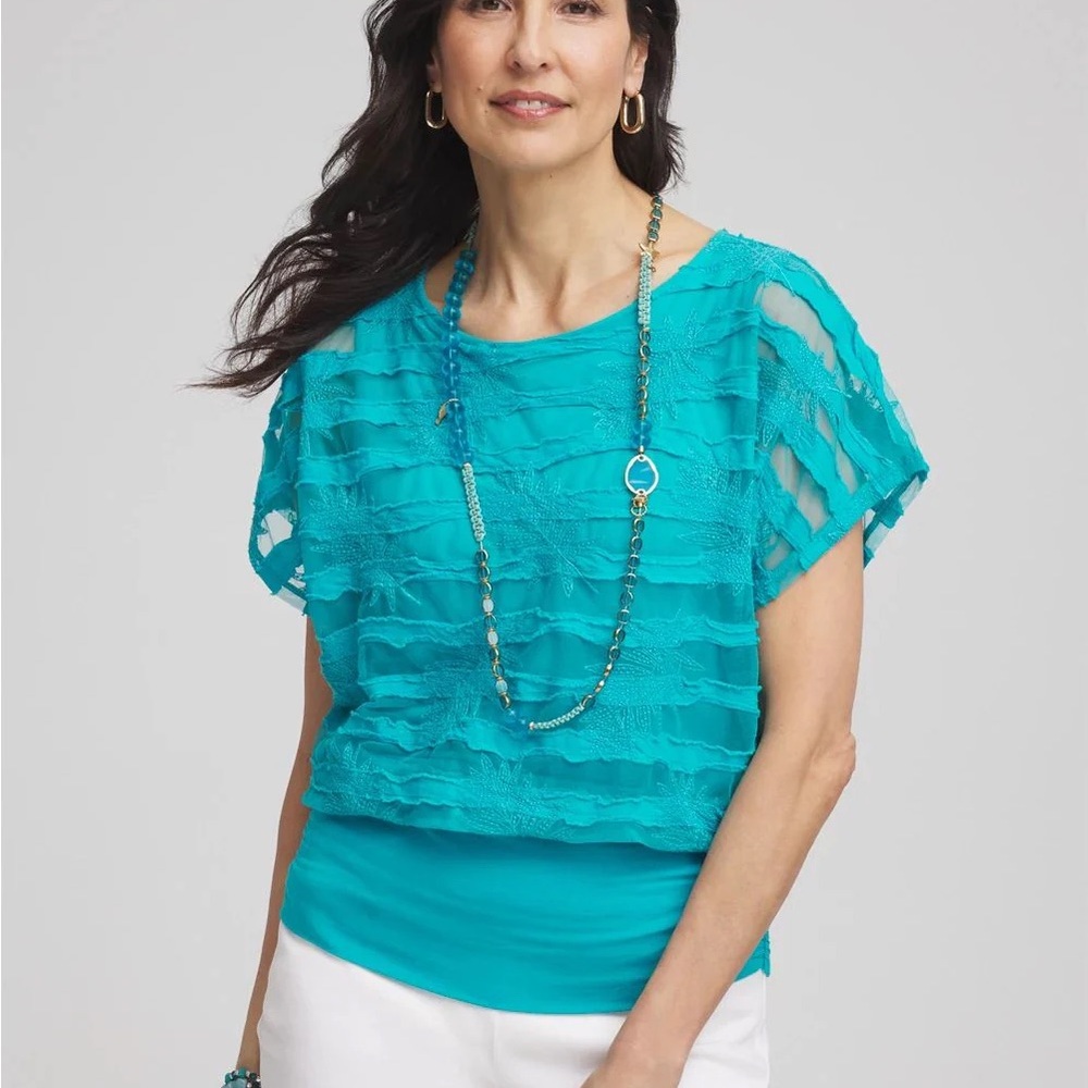 Chicos Teal Layered Top Size 1